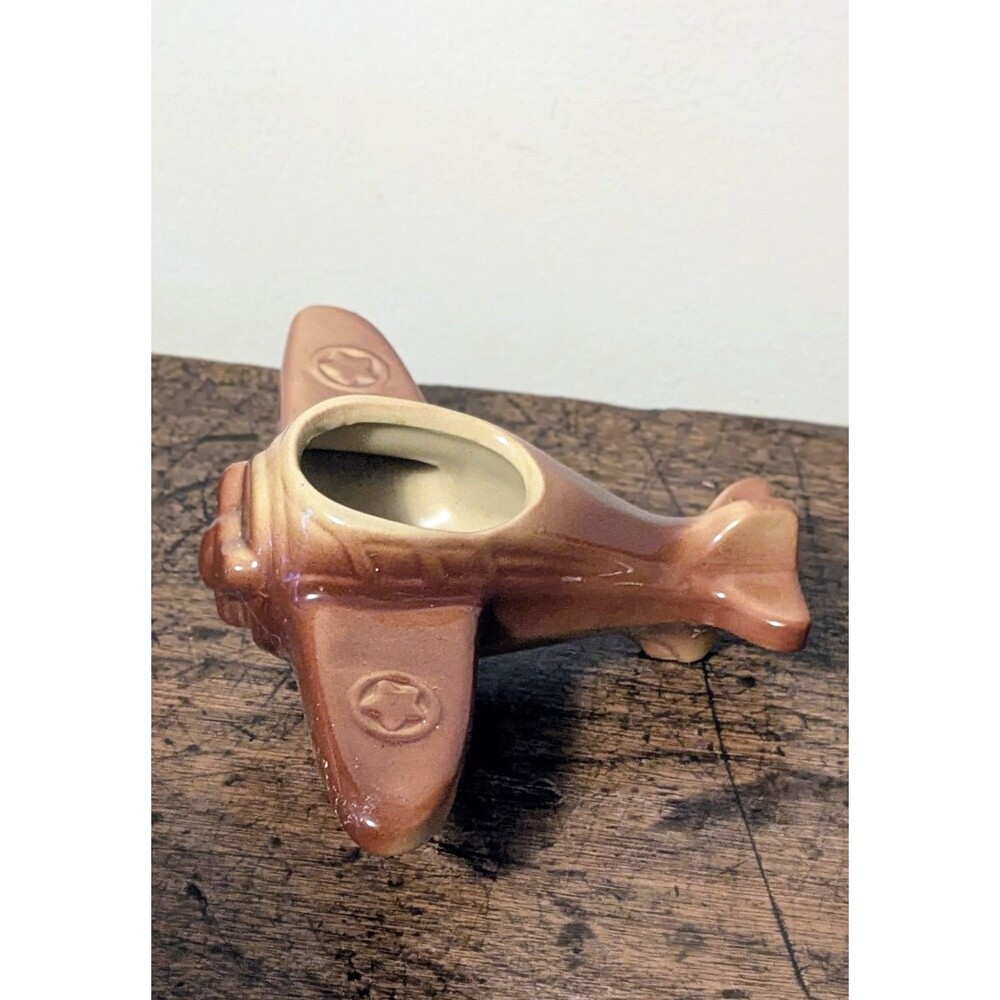 Vintage FAPCO Ceramic Fighter Plane Planter 1940s WWII Military Star Pottery